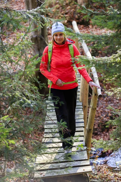 Wandelen - vrouw op bergwandeling — Stockfoto