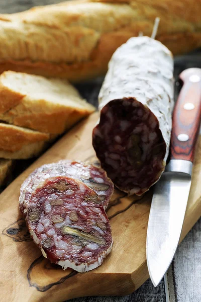 Salami with walnuts - Traditional Italian salami — Stock Photo, Image