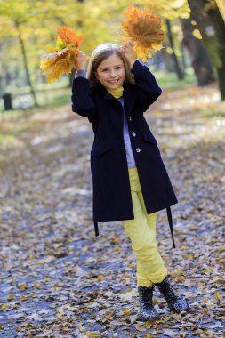 sonbahar eğlence - güzel kız eğlenceli bir sonbahar park vardır