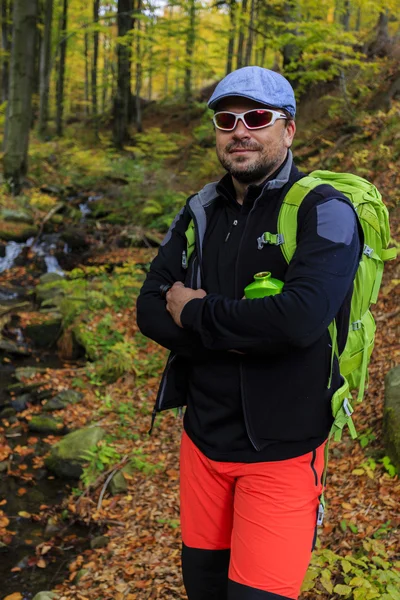Autumn trek - man on mountain hike — Stock Photo, Image