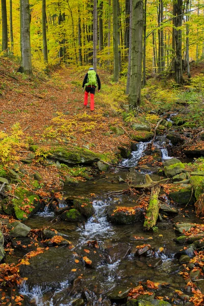 Trek d'automne - homme en randonnée en montagne — Photo