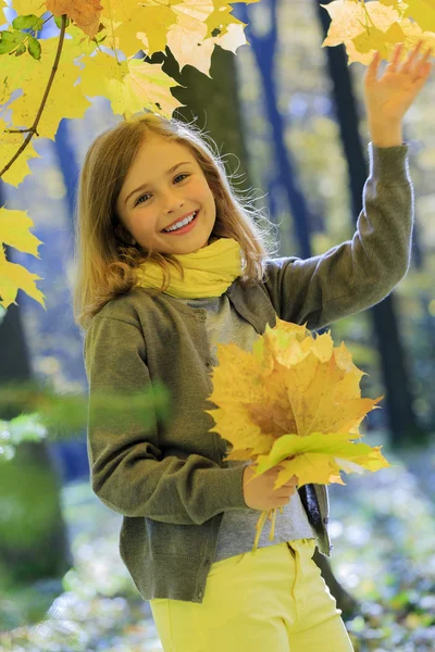 Sonbahar eğlence - güzel kız eğlenceli bir sonbahar park vardır — Stok fotoğraf
