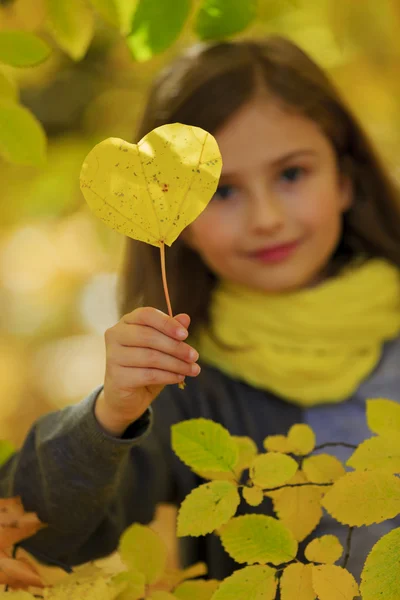 Осінь веселощі - мила дівчина розважається в осінньому парку — стокове фото
