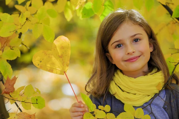 Herfst fun - mooi meisje heeft een leuke in herfst park — Stockfoto