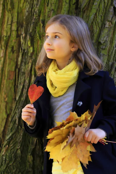 Podzimní zábavu - krásná dívka má zábavu v podzimním parku — Stock fotografie