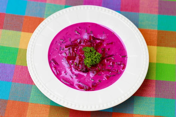 Chilled  soup - traditional seasonal polish  beetroot soup — Stock Photo, Image