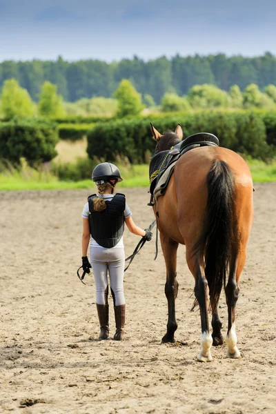 Кінь і прекрасна кінна дівчина — стокове фото