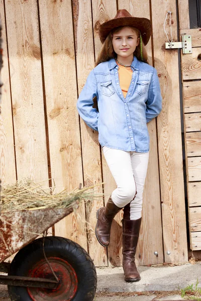 On a ranch - portrait of lovely cowgirl — Stock Photo, Image