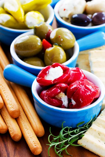 Mediterranean cuisine - antipasti and grissini, appetizer — Stock Photo, Image