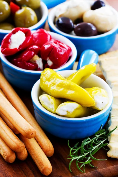 Mediterranean cuisine - antipasti and grissini, appetizer — Stock Photo, Image