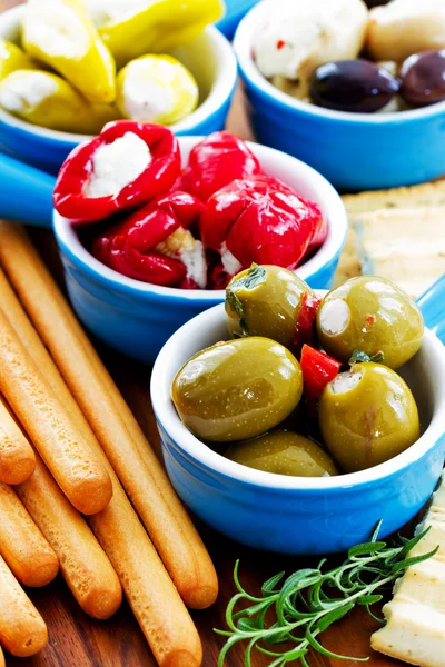 Mediterranean cuisine - antipasti and grissini, appetizer — Stock Photo, Image