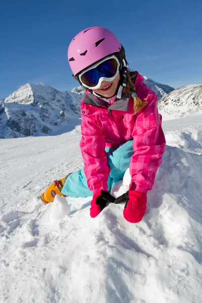 Skier, kid, winter, snow and sun — Stock Photo, Image