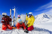 Картина, постер, плакат, фотообои "skiing, skiers, sun and fun - family enyoing winter vacation", артикул 47441723