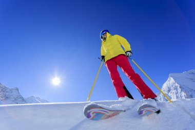 Kayak, kayakçı, kadın - freeride taze toz karda