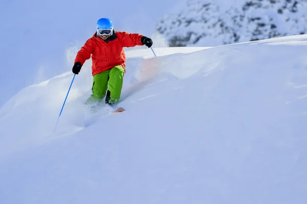滑雪、 滑雪、 自由式滑雪在新鲜粉雪 — 图库照片