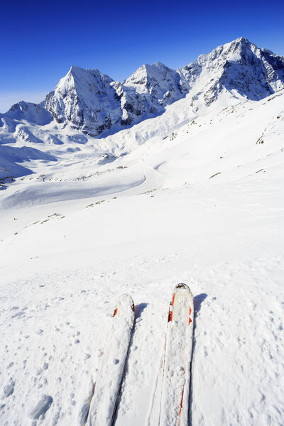 Зимние горы - горнолыжные склоны в итальянских Альпах
