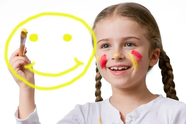 "Have A Nice Day" Smile Face! , lovely girl painting emoticon — Stock Photo, Image