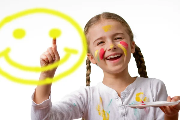 "Tener un buen día "Cara de sonrisa! , chica encantadora pintura emoticono — Foto de Stock