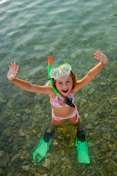 Summer joy, beach - young girl diver in the sea — Stock Photo, Image