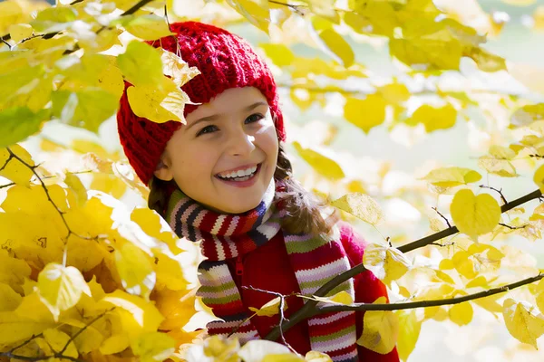 Φθινόπωρο - όμορφη κοπέλα απολαμβάνοντας το φθινόπωρο — Φωτογραφία Αρχείου