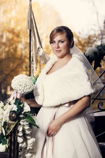 Beautiful bride on stairs — Stock Photo, Image