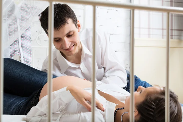 Portrait of a man touching the belly — Stock Photo, Image