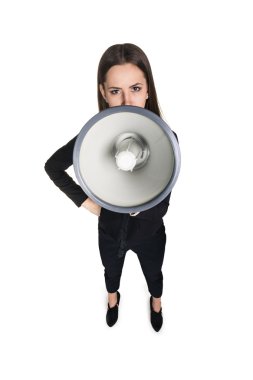 Business woman with megaphone clipart