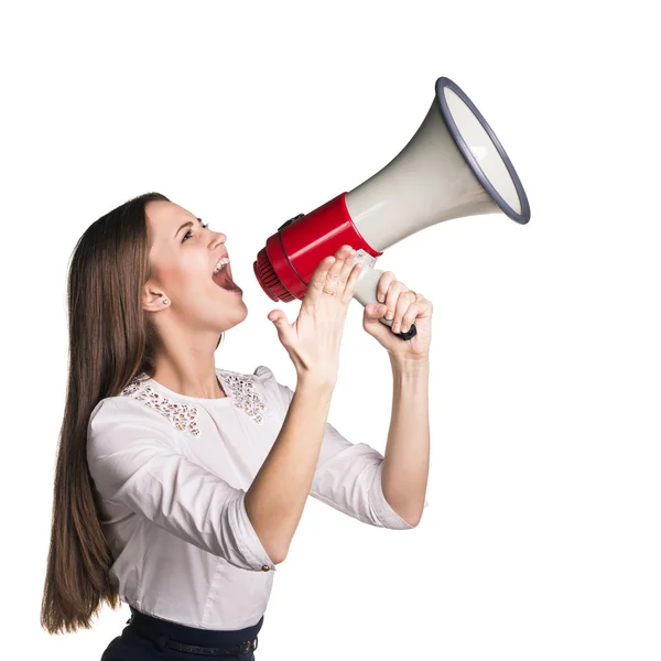 Business woman with megaphone — Stock Photo, Image