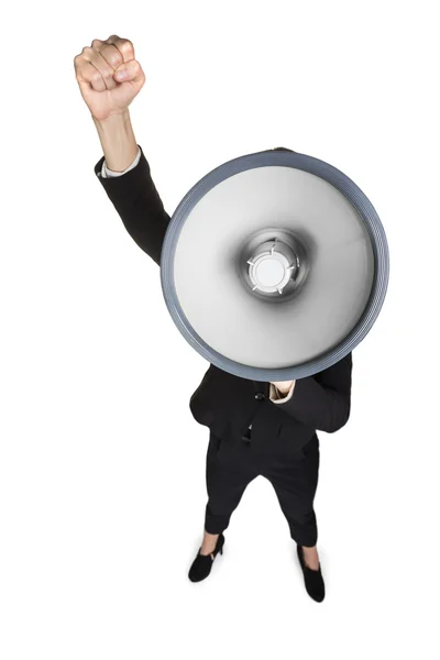 Business woman with megaphone — Stock Photo, Image