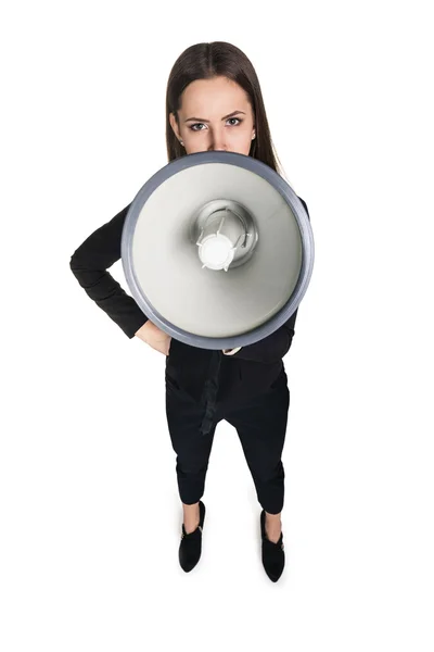 Business woman with megaphone — Stock Photo, Image