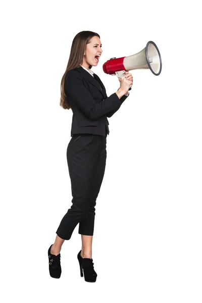 Business woman with megaphone — Stock Photo, Image