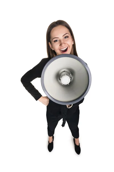 Business woman with megaphone — Stock Photo, Image