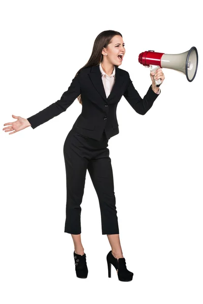 Mulher de negócios com megafone — Fotografia de Stock