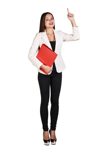 Business woman showing a copyspace — Stock Photo, Image