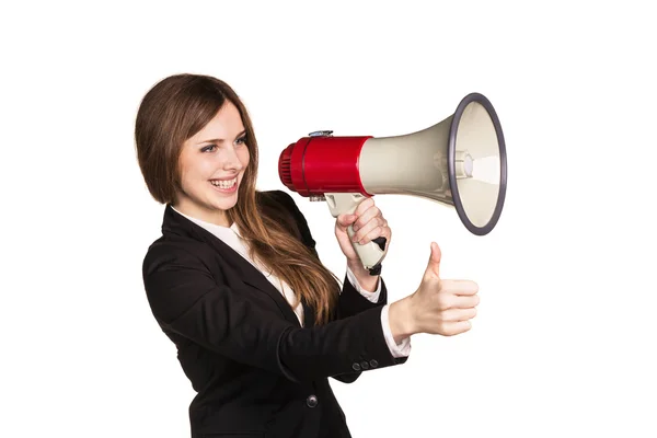 Mulher com megafone — Fotografia de Stock