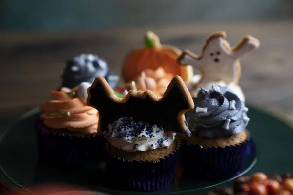 Halloween Koncept Pozadí Cookies Dekorace Připravené Halloween — Stock fotografie