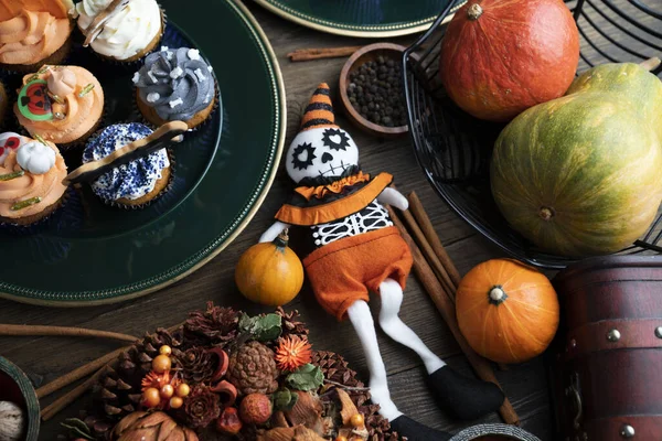 Halloween Koncept Pozadí Cookies Dekorace Připravené Halloween — Stock fotografie