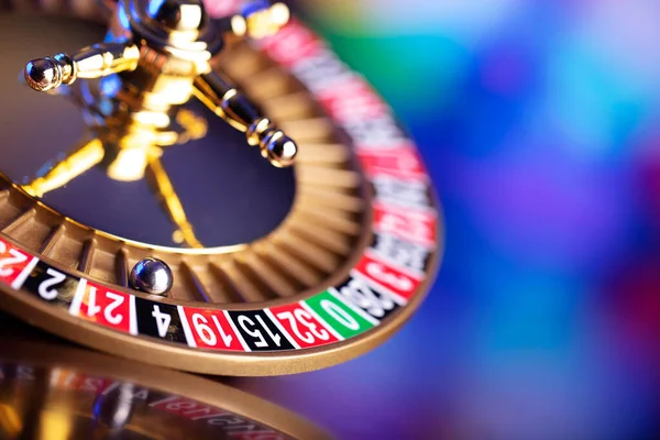 Kasino Tema Roulette Hjul Färgglada Bokeh Bakgrund — Stockfoto