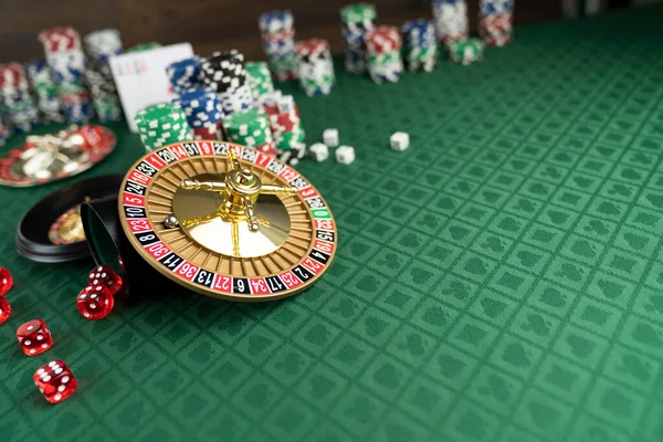 Casinò Gioco Azzardo Tema Giochi Ruota Della Roulette Dadi Fiches — Foto Stock