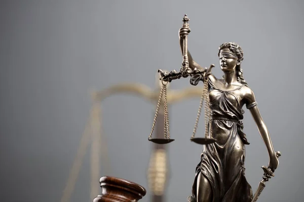 Law Justice Concept War Crimes Gavel Themis Sculpture Scale Lawyers — Stock Photo, Image