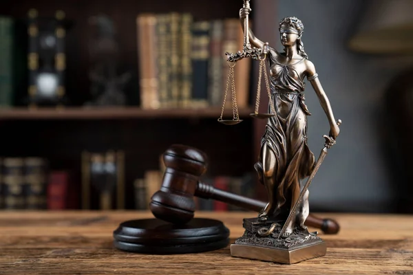 Lawyer Office Law Symbols Composition Judges Gavel Themis Sculpture Legal — Stock Photo, Image