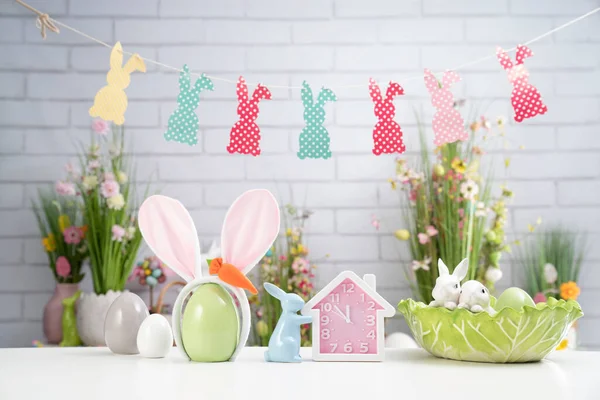 Easter Time Easter Decorations White Background Easter Bunny Easter Eggs — Stock Photo, Image