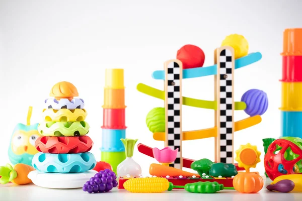 Toy Blocks Little Babies White Background — Fotografia de Stock