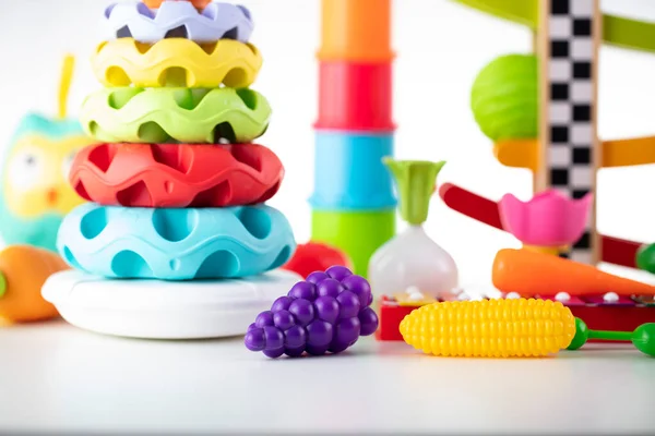 Toy Blocks Little Babies White Background — Fotografia de Stock