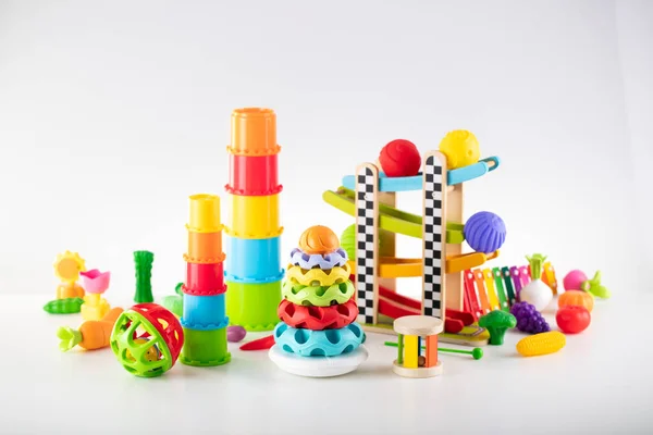 Toy Blocks Little Babies White Background — Fotografia de Stock