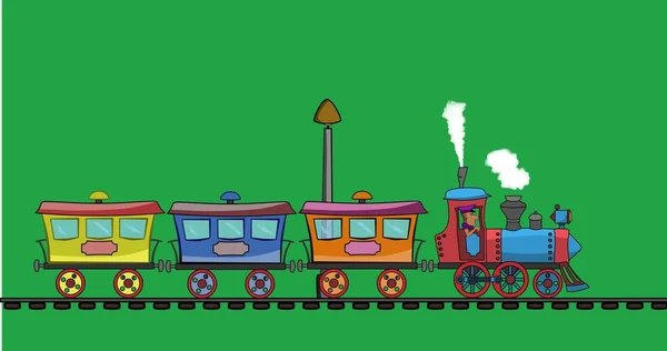 Die Dampflokomotive Fährt Und Schleppt Drei Waggons Für Die Passagiere — Stockfoto