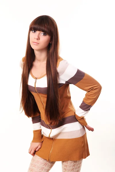 美丽长长的棕色头发的女人 — 图库照片