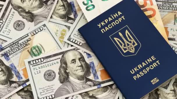Ukrainskt Pass Och Pengar Biometriskt Pass För Medborgare Ukraina Och — Stockvideo