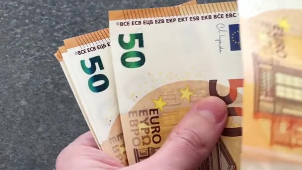 Закройте Руки Подсчете Денег Евро — стоковое видео