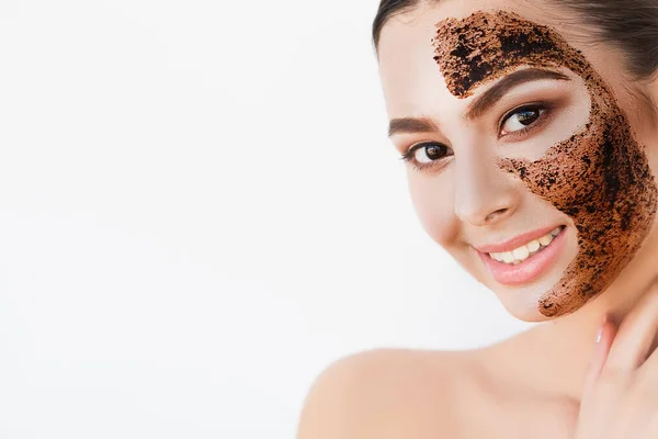 Cara Femenina Con Piel Perfecta Máscara Chocolate — Foto de Stock